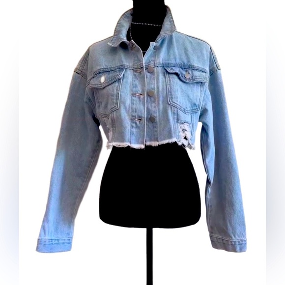 SHEIN Jackets & Blazers - SHEIN ~ Women’s light wash cropped frayed jean jacket size M